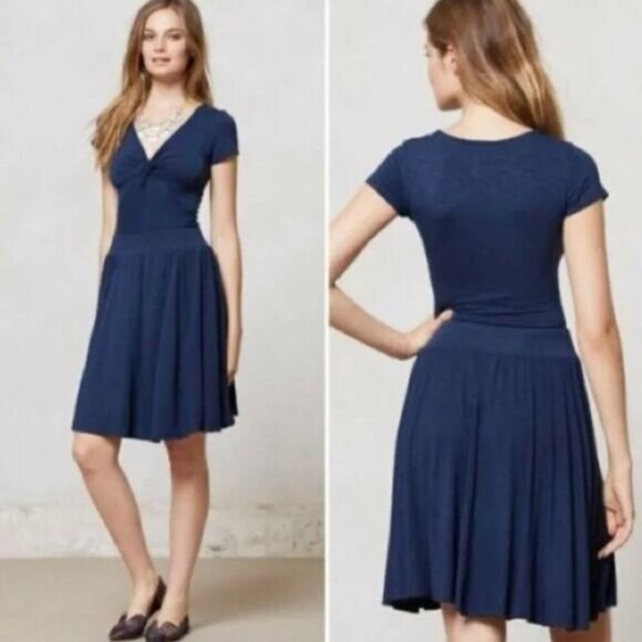 DOLAN | Anthropologie Twist Front Soft T-Shirt Dress Knee Length Blue M Flawed - Picture 1 of 16